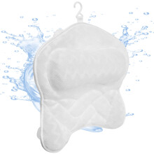Ergonomic Bath Pillow Breathable Air Mesh Bathtub Pillow with 6 Suction Cup and Hook Practical Bathroom Accessories for Neck and Back Support