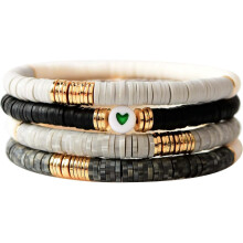 Surfer Heishi Clay Bead Bracelets for Women Bohemian Stackable Gold Beaded Stretch Bracelets Elastic Layering Friendship Bracelets Set Boho Jewelry