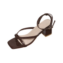 Coffee Women'S Heeled Sandals Open Toe Square Toe Thong Strap Block Heel Casual Comfortable Plus Size Slip On Footwear Size Eu 42 Weight 1.04 Lbs