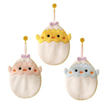 3pcs Cute Hand Towels with Hanging Loop, Broken Egg Chicks Design, 3 Colors, High Absorption, Compatible with Bathroom & Kitchen