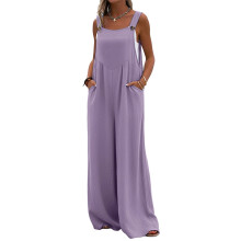 Women's Stylish Wide Leg Sleeveless Jumpsuit Strappy Design Loose Fit High Waist Long Soft Polyester Fabric for Resort and Wedding Event