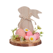 Simulated Flower Bunny Shaped Wooden Ornament, 2D Holiday Decoration for Wall or Table, Spring Easter Decor, Floral Themed Wood Decor,E