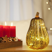 Calabaza decorativa luminosa de cristal mercurizado para otoño – Compatible con la decoración del hogar de Halloween, Acción de Gracias y otoño.