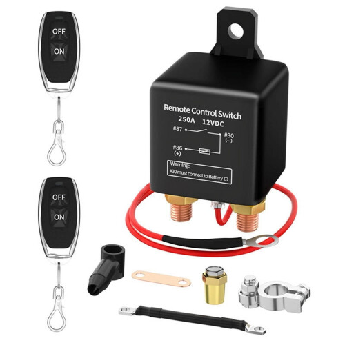 For Car 12V Remote Battery Disconnect Switch 250A Anti-Theft Remote Control Switch with Two Wireless Remote Control