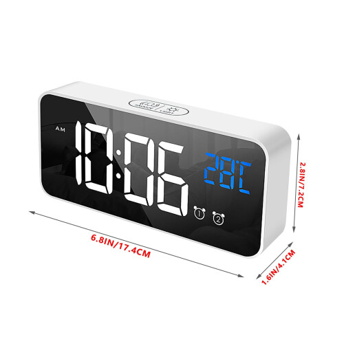 LED Digital Alarm Clock White Large Display USB Charging