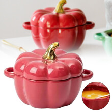 Clearance Red Ceramic Pumpkin Bowls & Dutch Oven Pots with Lid – Mini Soup Bowls for Thanksgiving, Halloween, Food Storage (Compatible with Standard