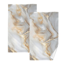 Ensemble de 2 serviettes de toilette en coton effet marbre blanc et or, pour le visage et la salle de bain. Décoration pour la salle de bain.