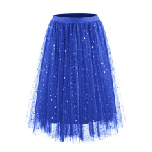 Damenmode Pailletten Minirock mit elastischem Bund und Puffärmeln, Blau, Größe L