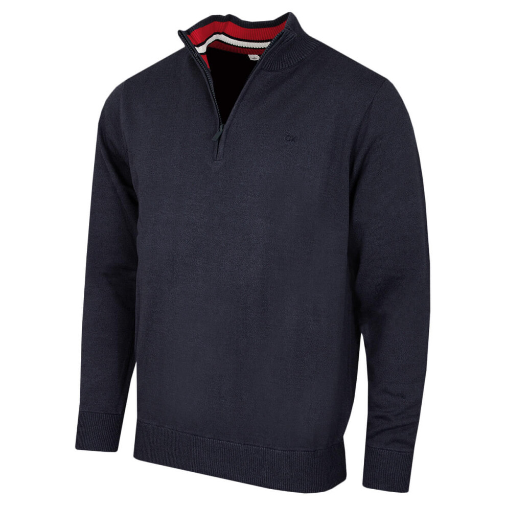 Calvin Klein (L, Denim Marl Sport) Mens 2026 Campus 1/2 Zip All Season Easy Care Sweater
