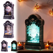 Halloween LED-hautakivilamppu pääkallolla, paristokäyttöinen sisä-/ulkokäyttöön tarkoitettu aavemainen sisustus, yhteensopiva kummitustalon