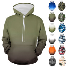 Geansaí Fada Muinchille Ócáideach le Hoodie do Fhir le Grádán agus Neamhshuíomh Priontáilte