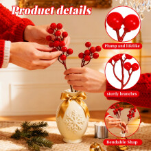 20pcs 7.9" Red Berry Stems, Artificial Holly Picks for Wreaths, Garlands & DIY Christmas Decor – Compatible with Floral Arrangements