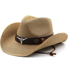 Women Fedora Straw Cowboy Hat Western Cowgirl Hats Wide Brim Sun Hat Beach Cap
