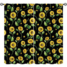 Sunflower Blackout Curtains, Watercolor Yellow Flowers & Green Leaves, Farmhouse Rustic Style, for Bedroom/Living Room/Bathroom, Rod Pocket, 2