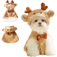 Dog Christmas Cape Coat with D-Ring, Cat Santa Costume with Xmas Tree Hat, Christmas Dog Outfit Warm Puppy Clothes, Small Dog Cat Pet Christmas Cloak