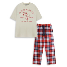 (X-Large) Show Me The Merch Short Sleeve Long Leg Pyjama Set (Unisex Beige)