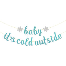 Baby It's Cold Outside Banner – Winter Baby Shower & Holiday Party Decor, Sky Blue Glitter – Compatible with Standard Displays