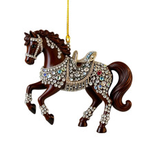 Brown Horse Ornament, Trail of Painted Ponies Christmas Decor, Colorful Crystal Finish, Compatible with Xmas Tree & Rearview Decor