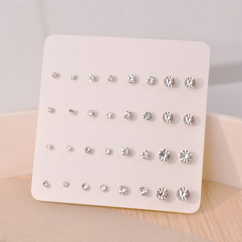 Zircon Earrings Multi-Color Versatile Set 20 Pairs
