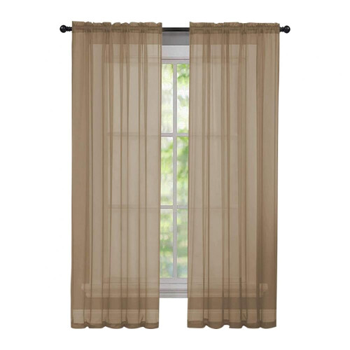 Elegant Solid Sheer Window Curtain Panels Brown 78x40 Inch