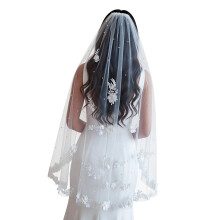 Romance Floral Pearls Bridal Veils Embroidery-White 100cm