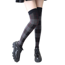 Plaids Thigh High Stockings Halloween Cosplay Socks Nylon-Gray