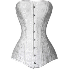 (L, Satin White) Women's 26 Steel Boned Cotton Long Torso Hourglass Body Shaper Corset