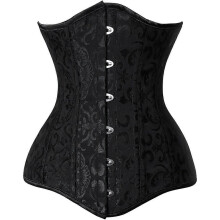 (L, black) Women's 26 Steel Boned Cotton Long Torso Hourglass Body Shaper Corset