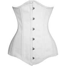 (S, white) Women's 26 Steel Boned Cotton Long Torso Hourglass Body Shaper Corset