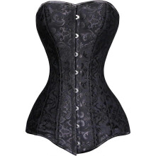 (M, Satin Black) Women's 26 Steel Boned Cotton Long Torso Hourglass Body Shaper Corset