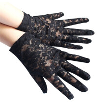 Fashionable Openwork Lace Gloves Elastic Wristband-Black