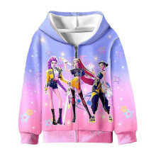 (150cm, s10523) Kids Girls KPOP Demon Hunters Hoodie HUNTRX Zipper Sweartshirt Casual Hoodie Top Novetly Clothes 4-12Years