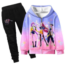(140cm, s10523 set) Kids Girls KPOP Demon Hunters Hoodie HUNTRX Zipper Sweartshirt Casual Hoodie Top Novetly Clothes 4-12Years