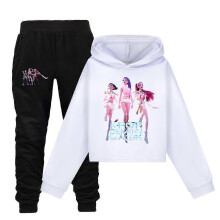 (150, White) Girls K-Pop Demon Hunters Hoodies Kids Sweatshirt Pullover Tops Pants Outfit Set 03 _b