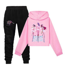 (120, Pink) Girls K-Pop Demon Hunters Hoodies Kids Sweatshirt Pullover Tops Pants Outfit Set 03 _b