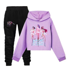 (150, Purple) Girls K-Pop Demon Hunters Hoodies Kids Sweatshirt Pullover Tops Pants Outfit Set 03 _b