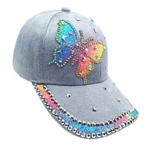Fashion Rhinestones Butterfly Baseball Cap Sunproof-Sky Blue M