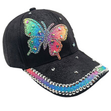 Embroidery Butterfly Baseball Cap Breathable Polyester-Black M