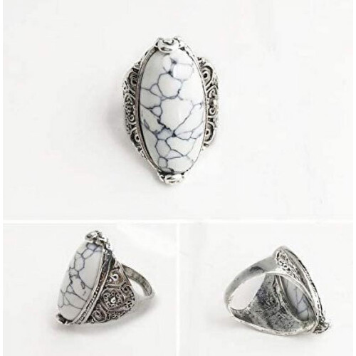 Boho Knuckle Ring Vintage Oval Turquoise Silver Plated 2