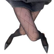 Elegant Grid Design Nylon Stockings Breathable Pantyhose-Black