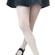Stylish Sheer Tights With Rhombic Grid Pattern-White