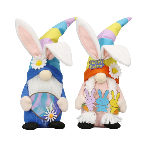 Easter Bunny Gnome Plush Doll Set with Rabbit Ears Hat and 1