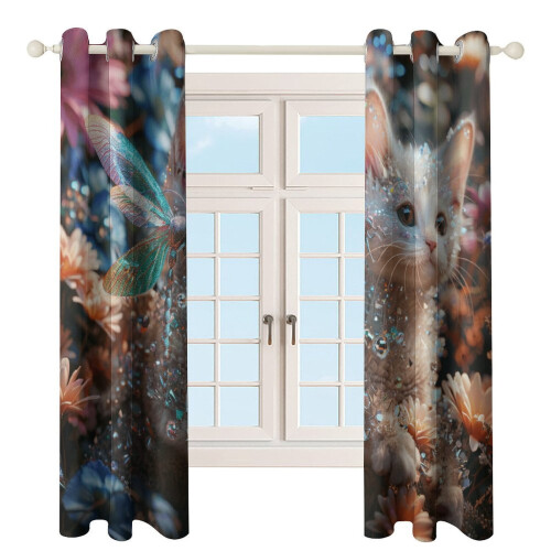 Crystal Cat Blackout Curtains Watercolor Pattern Grommet 2