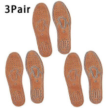 (41, Brown-3Pair) Real Cowhide Insole Leather Shoes Boots Shoe Inserts Soft Breathable Deodorant Anti-slip Template Shock Absorbing Insoles Sole