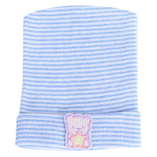 Touca infantil macia e fofa com orelhas de urso, ideal para recém-nascidos e para uso no hospital. Feita em tecido confortável e respirável.