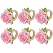 6Pcs Handmade Flower Napkin Rings Faux Rose Napkin Ring Serviette Buckles Holder for Table Decoration, Wedding