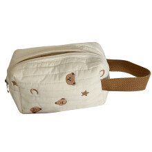 Borsa per il trucco trapuntata di grande capacità, grazioso design floreale, organizer portatile per donne e ragazze, doppia chiusura con cerniera,