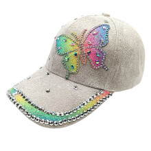 Rhinestones Butterfly Baseball Cap For Women Sun-Beige M
