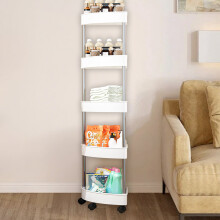 Estantería esquinera de 5 niveles, de plástico blanco con ruedas – Compatible con baño, cocina y para almacenar especias.