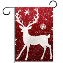 Rot-weiße, doppelseitige Gartenflagge mit Schneeflocken- und Rentiermotiv, wetterfest, 28 x 40 Zoll, kompatibel mit Standard-Fahnenmasten